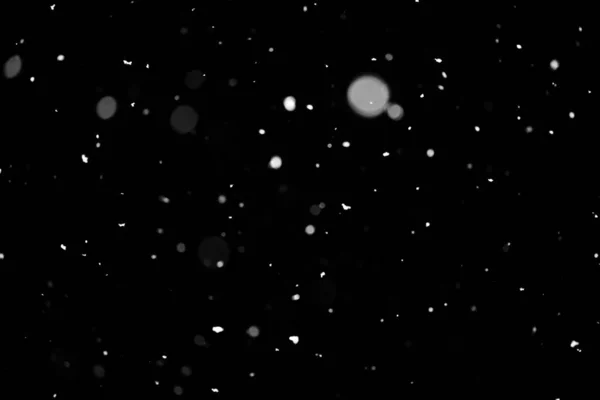 Struttura Della Tempesta Neve Bokeh Luci Sfondo Nero Colpo Volare — Foto Stock