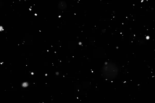 Struttura Della Tempesta Neve Bokeh Luci Sfondo Nero Colpo Volare — Foto Stock