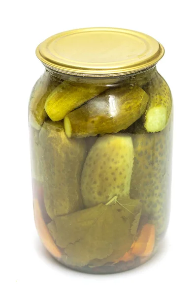 Jar Pickled Cucumbers White Background — Stock Photo, Image