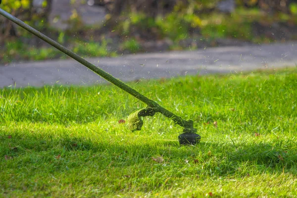 Mowing Green Grass Lawn — Stock Photo, Image