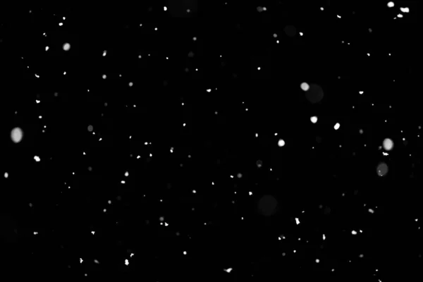 Snowstorm Texture Bokeh Lights Black Background Shot Flying Snowflakes Air — Stock Photo, Image