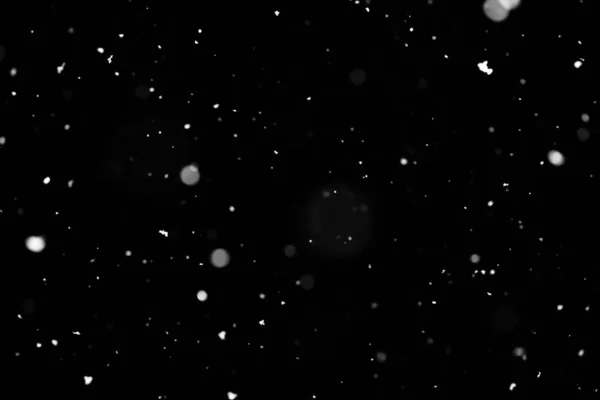 Struttura Della Tempesta Neve Bokeh Luci Sfondo Nero Colpo Volare — Foto Stock