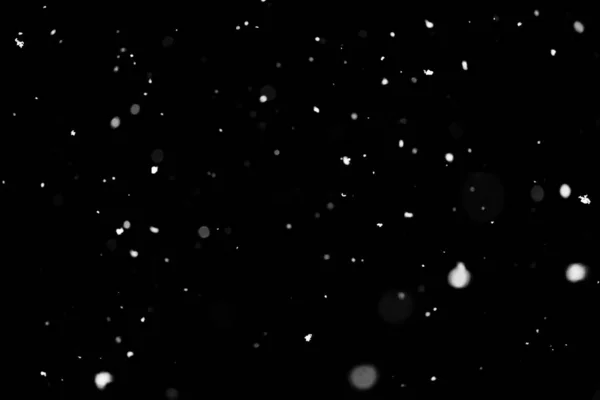 Snowstorm Texture Bokeh Lights Black Background Shot Flying Snowflakes Air — Stock Photo, Image