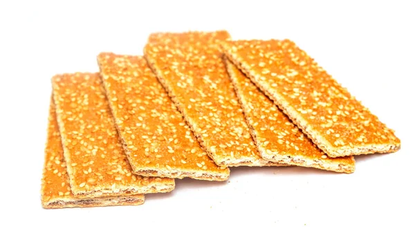 Biscotti Cracker Sesamo Sfondo Bianco — Foto Stock