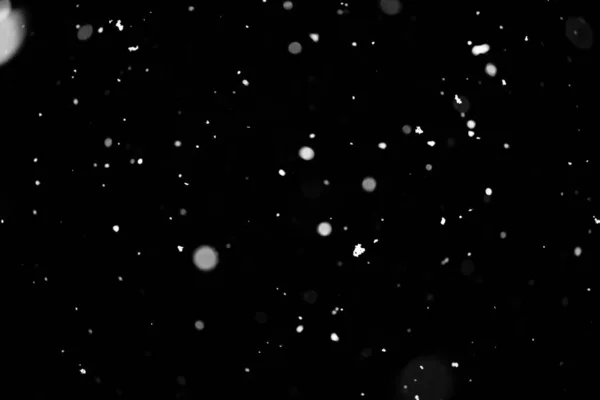 Struttura Della Tempesta Neve Bokeh Luci Sfondo Nero Colpo Volare — Foto Stock