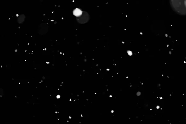 Textura Tormenta Nieve Luces Bokeh Sobre Fondo Negro Plano Copos —  Fotos de Stock