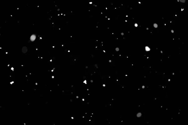 Textura Tormenta Nieve Luces Bokeh Sobre Fondo Negro Plano Copos —  Fotos de Stock