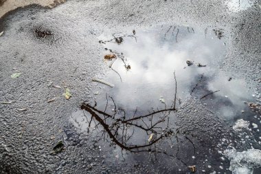 asfalt üzerinde su birikintisi