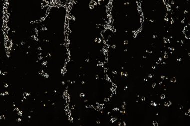 İçinde karanlık bir uçuş, ufuk bokeh su damlaları ile su sıçrama.