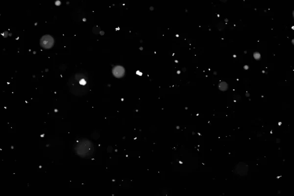 Struttura Della Tempesta Neve Bokeh Luci Sfondo Nero Colpo Volare — Foto Stock