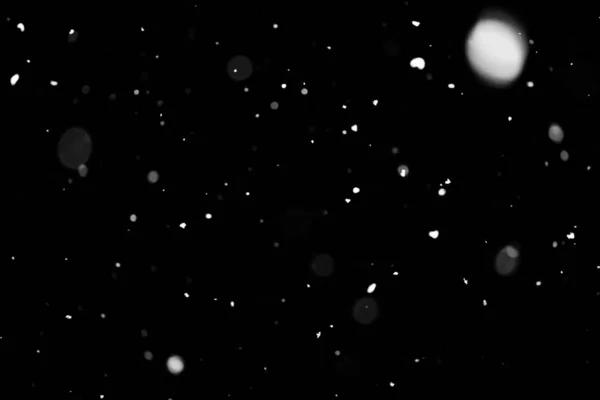 Struttura Della Tempesta Neve Bokeh Luci Sfondo Nero Colpo Volare — Foto Stock