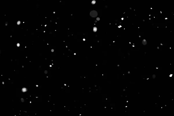 Struttura Della Tempesta Neve Bokeh Luci Sfondo Nero Colpo Volare — Foto Stock