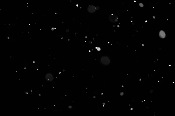 Snowstorm Texture Bokeh Lights Black Background Shot Flying Snowflakes Air — Stock Photo, Image