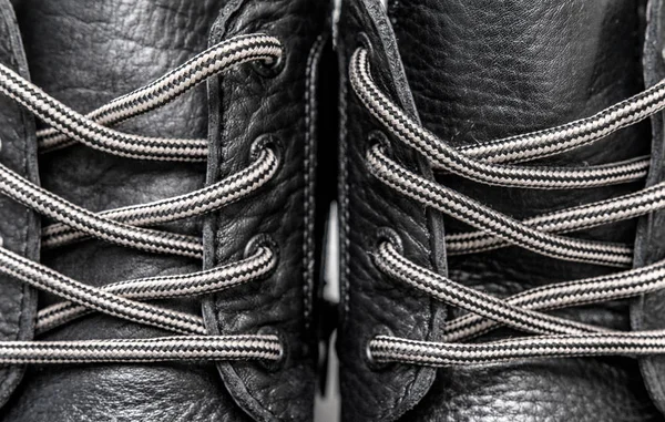 Cadarços Sapatos Couro Close — Fotografia de Stock