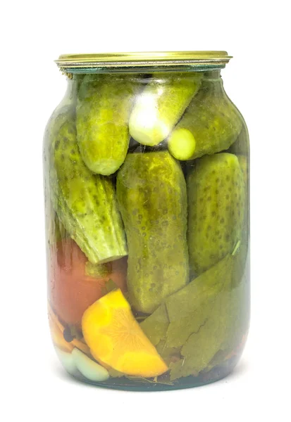 Jar Pickled Cucumbers White Background — Stock Photo, Image