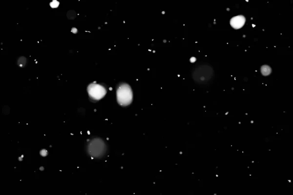 Текстура Сніжної Бурі Боке Запалює Чорному Тлі Знімок Літаючих Сніжинок — стокове фото