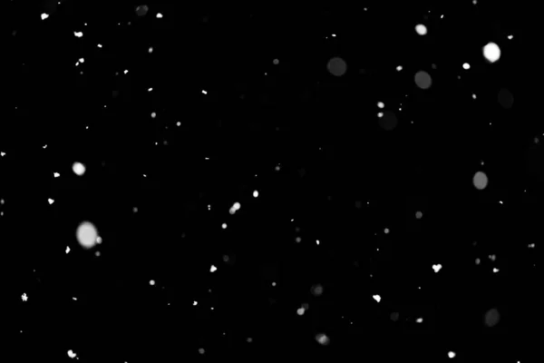 Snowstorm Texture Bokeh Lights Black Background Shot Flying Snowflakes Air — Stock Photo, Image