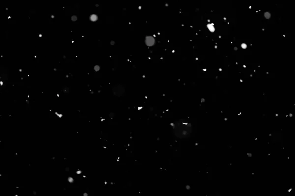 Χιονοθύελλα Υφή Bokeh Φώτα Μαύρο Φόντο Πυροβόλησε Ιπτάμενων Νιφάδες Χιονιού — Φωτογραφία Αρχείου