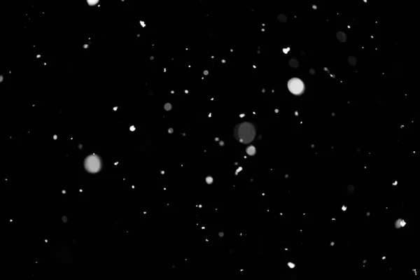 Struttura Della Tempesta Neve Bokeh Luci Sfondo Nero Colpo Volare — Foto Stock