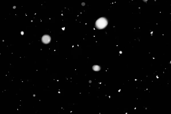 Struttura Della Tempesta Neve Bokeh Luci Sfondo Nero Colpo Volare — Foto Stock