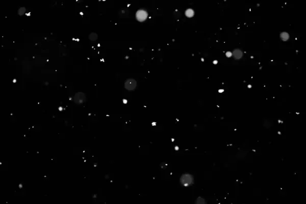 Snowstorm Texture Bokeh Lights Black Background Shot Flying Snowflakes Air — Stock Photo, Image