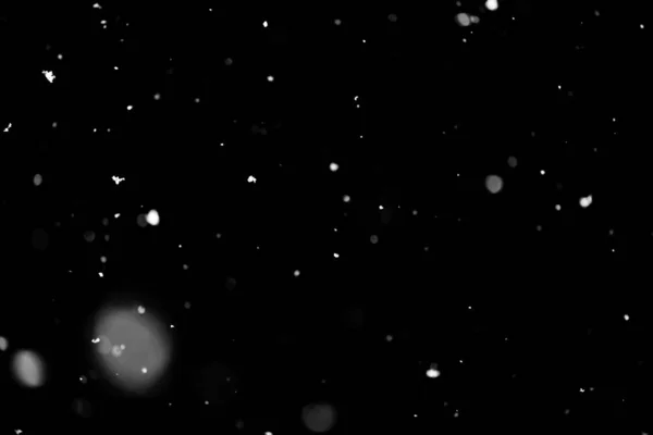 吹雪のテクスチャです 雪空気中を飛んでの黒の背景にボケ味ライト ショットします — ストック写真