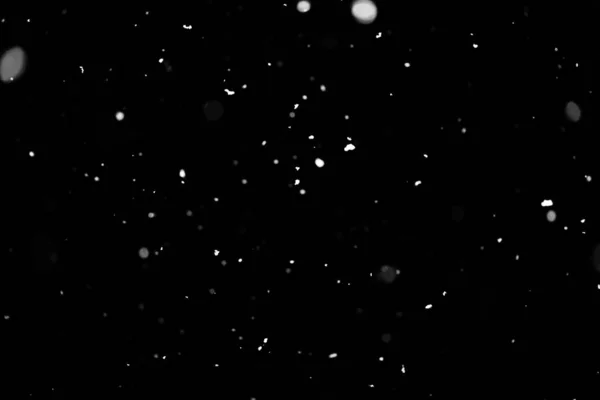 Struttura Della Tempesta Neve Bokeh Luci Sfondo Nero Colpo Volare — Foto Stock