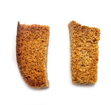 beyaz bir arka plan üzerinde kızarmış ekmek Peksimet parçaları