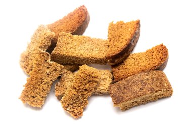 beyaz bir arka plan üzerinde kızarmış ekmek Peksimet parçaları