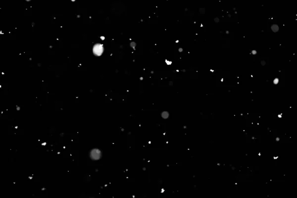 Snowstorm Texture Bokeh Lights Black Background Shot Flying Snowflakes Air — Stock Photo, Image