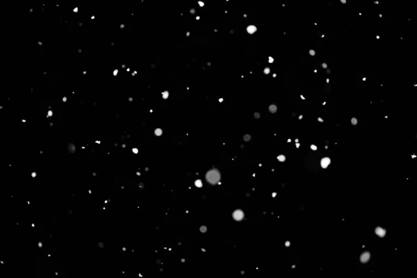 Struttura Della Tempesta Neve Bokeh Luci Sfondo Nero Colpo Volare — Foto Stock