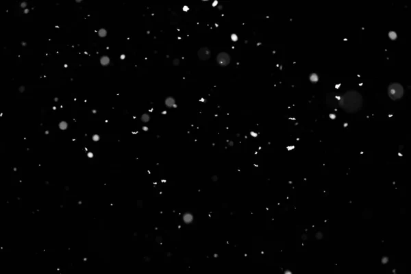 Struttura Della Tempesta Neve Bokeh Luci Sfondo Nero Colpo Volare — Foto Stock