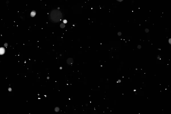 Textura Tormenta Nieve Luces Bokeh Sobre Fondo Negro Plano Copos —  Fotos de Stock