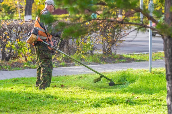 Mowing Green Grass Lawn — Stock Photo, Image