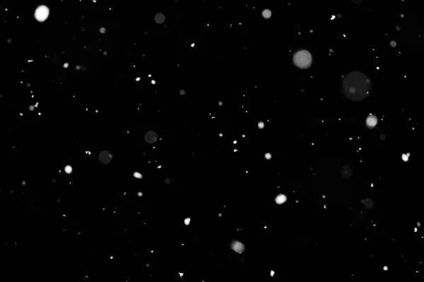 Struttura Della Tempesta Neve Bokeh Luci Sfondo Nero Colpo Volare — Foto Stock