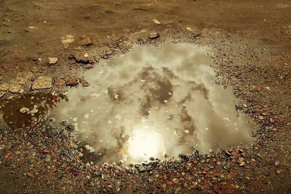 Puddle Water Sun Reflected — Stock Photo, Image