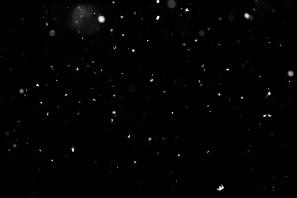 Textura Tormenta Nieve Luces Bokeh Sobre Fondo Negro Plano Copos —  Fotos de Stock