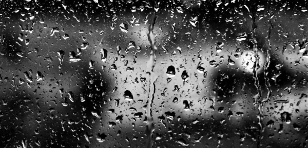 Gouttes Pluie Sur Verre Photo Noir Blanc — Photo