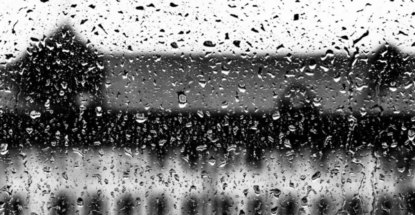 Druppels Regen Het Glas Zwart Wit Foto — Stockfoto