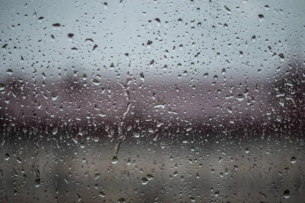 Drops Rain Glass View Street Blurred — Stock Photo, Image