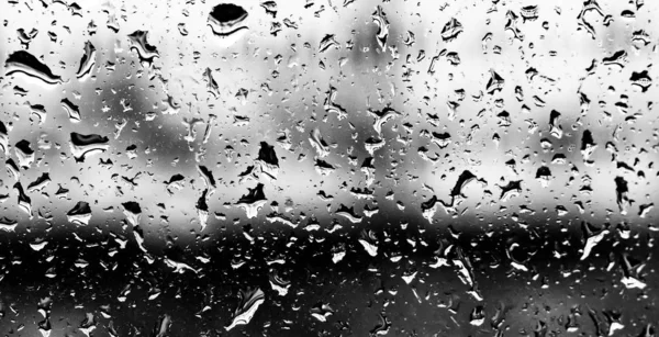Druppels Regen Het Glas Zwart Wit Foto — Stockfoto