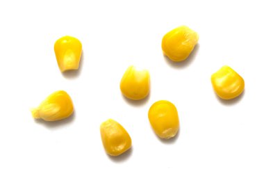 Beyaz arkaplanda izole mısır tohumları