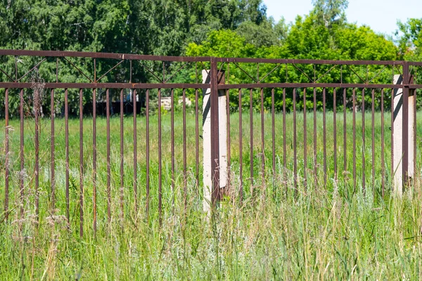 Old Metal Fence Summer Landscape — Stock Photo, Image