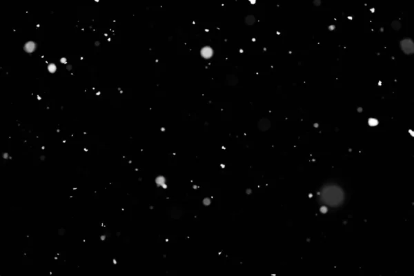 Struttura Della Tempesta Neve Bokeh Luci Sfondo Nero Colpo Volare — Foto Stock