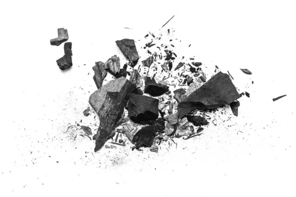 白色背景的黑色粉尘粉木炭 — 图库照片