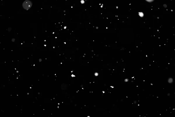 Textura Tormenta Nieve Luces Bokeh Sobre Fondo Negro Plano Copos —  Fotos de Stock