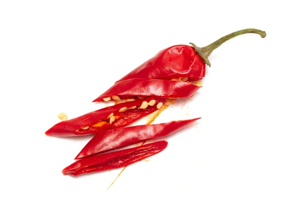 Dojrzałe Czerwone Papryczki Chili Białym Tle — Zdjęcie stockowe