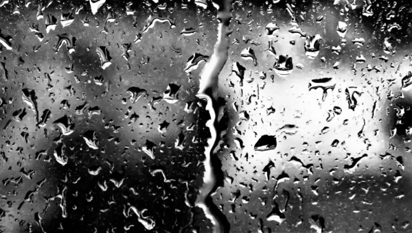 Gouttes Pluie Sur Verre Photo Noir Blanc — Photo