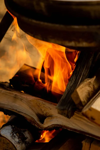 Drewno Kominkowe Szczegół Ognia — Zdjęcie stockowe