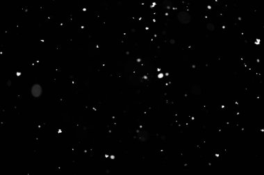 Kar fırtınası doku. Siyah arka plan, ışıkları bokeh vurdu kar taneleri havada uçan